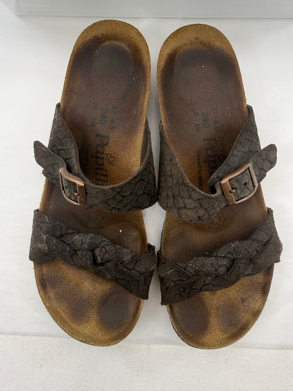 Birkenstock Papillio Brown Braided Leather Wedge Sandals Size 37 Textured Straps